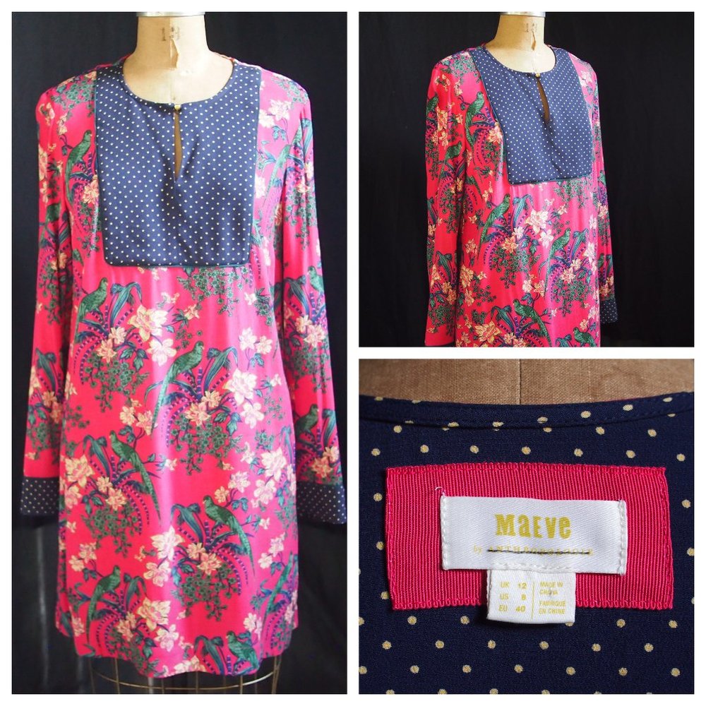 MAEVE Anthropologie Bird Floral Tunic Mini Dress Boho 8 EUC